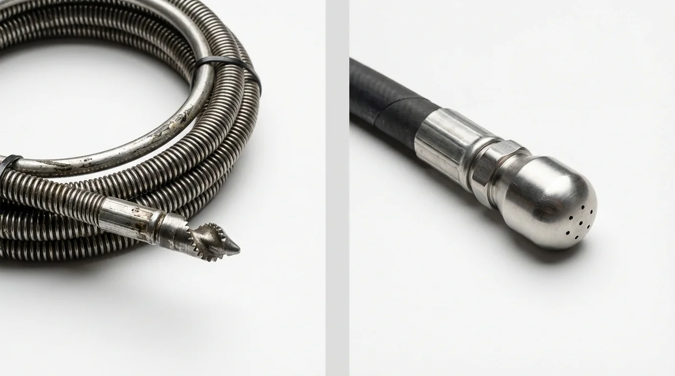 Drain snake cable and hydro jetting nozzle used for drain cleaning in Brooklyn, NY
